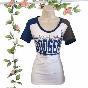 LA Dodgers Blue Grey and White Short Sleeve Baseball Tee Size Medium